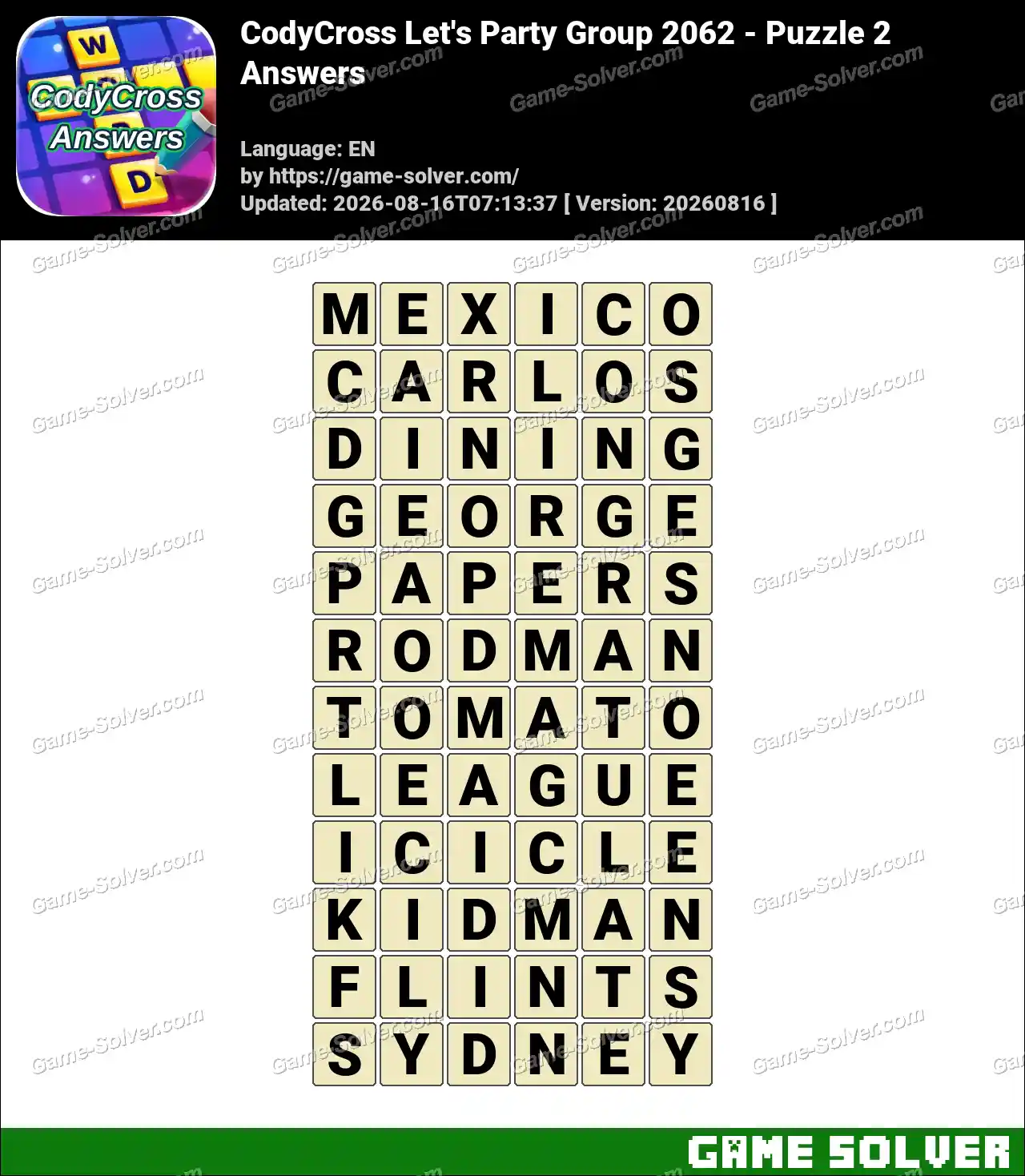 CodyCross Let’s Party Group 2062 – Puzzle 2 Answers